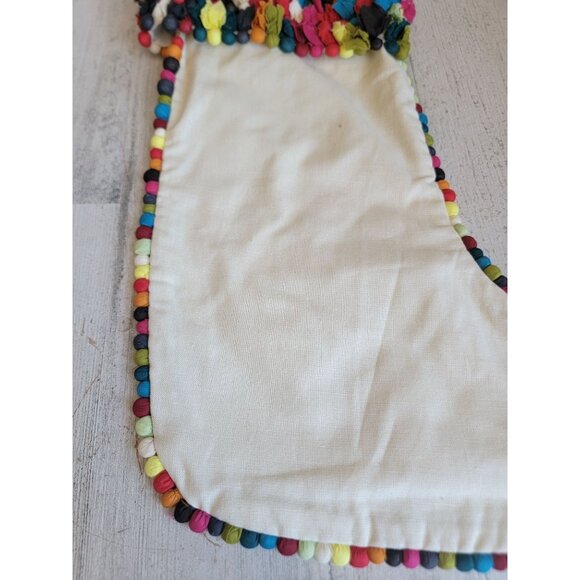 Crate Barrel large white Stocking rainbow pom pom unique - Picture 2 of 9